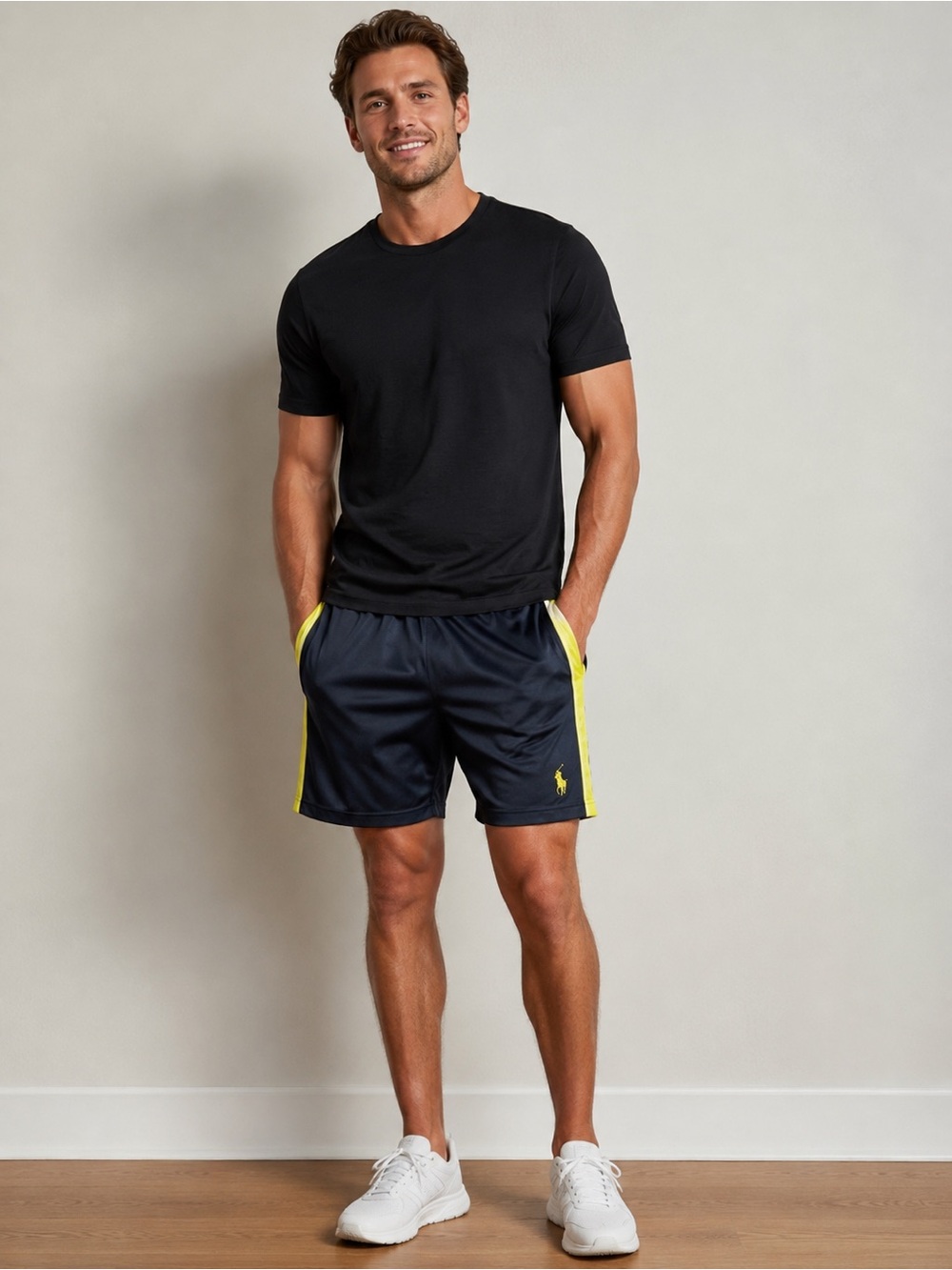 Polo by Ralph Lauren Black and Yellow Athletic Shorts Men's Small